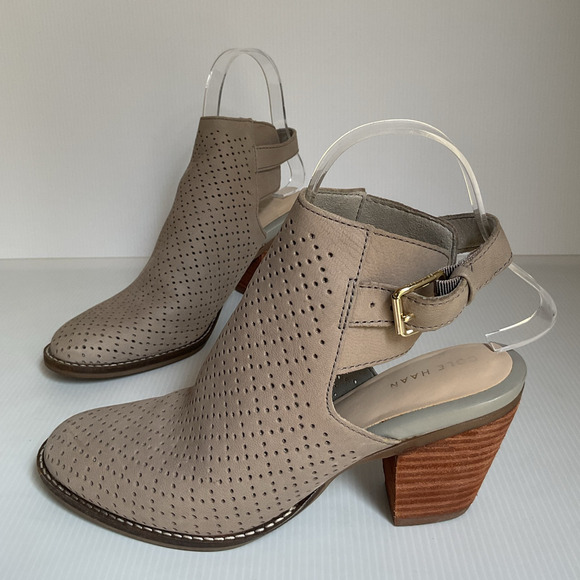 Cole Haan Shoes - Cole Haan Gray Perforated Peep Toe Booties Heels Women 7.5B Cutout